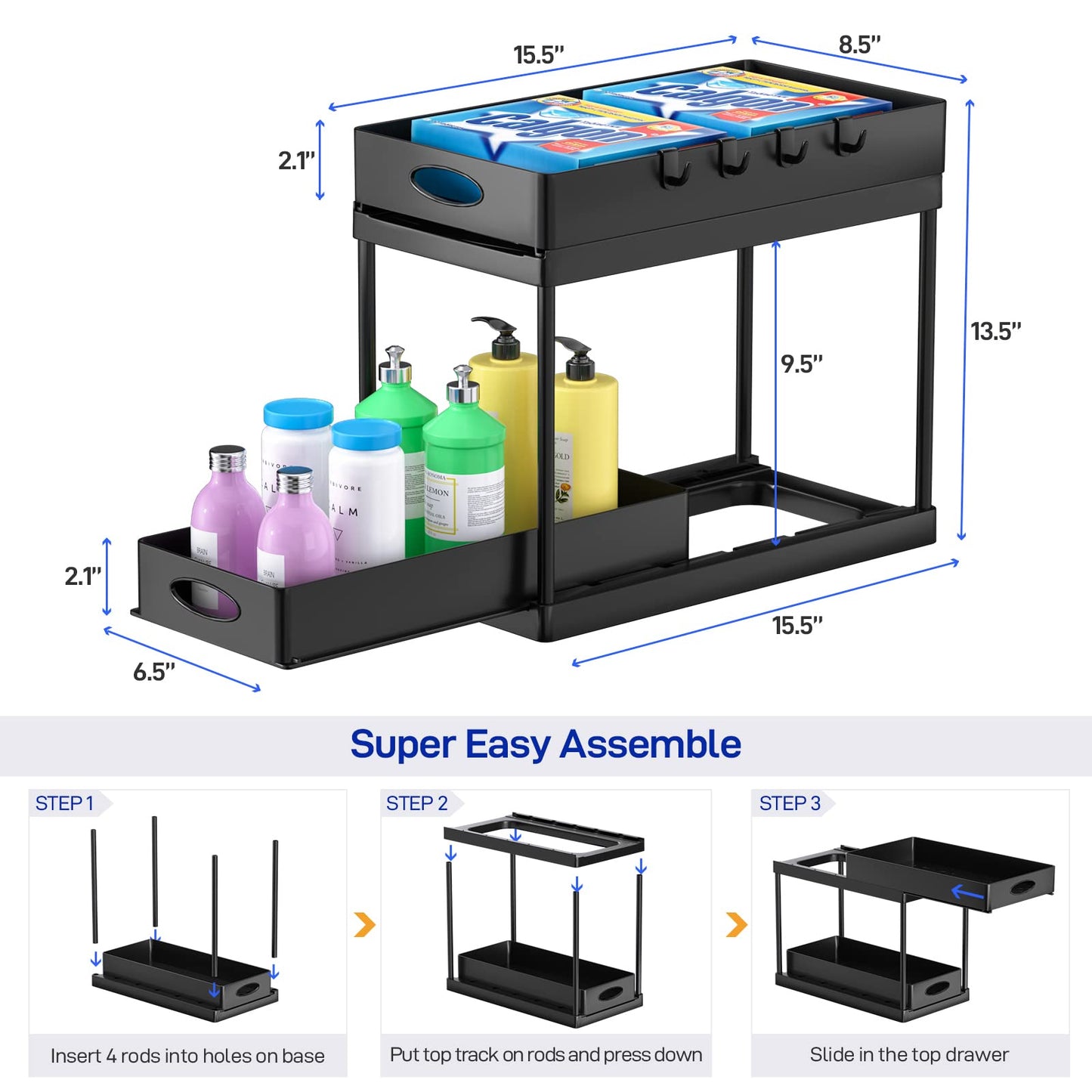 2-Tier Sliding Under Sink Storage Organizer